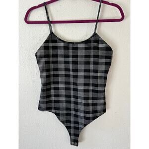 Papaya Y2K Black & White Plaid Bodysuit Sleeveless Snap Bottom